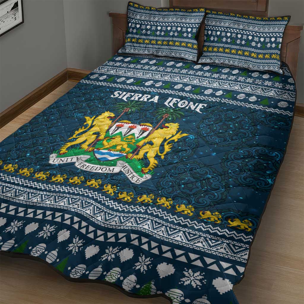 Sierra Leone Christmas Quilt Bed Set with Ornamental Pattern, National Coat of Arms, and Festive Motif - Wonder Print Shop
