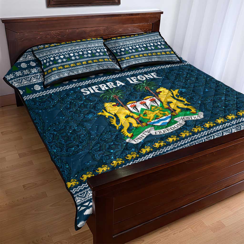 Sierra Leone Christmas Quilt Bed Set with Ornamental Pattern, National Coat of Arms, and Festive Motif - Wonder Print Shop