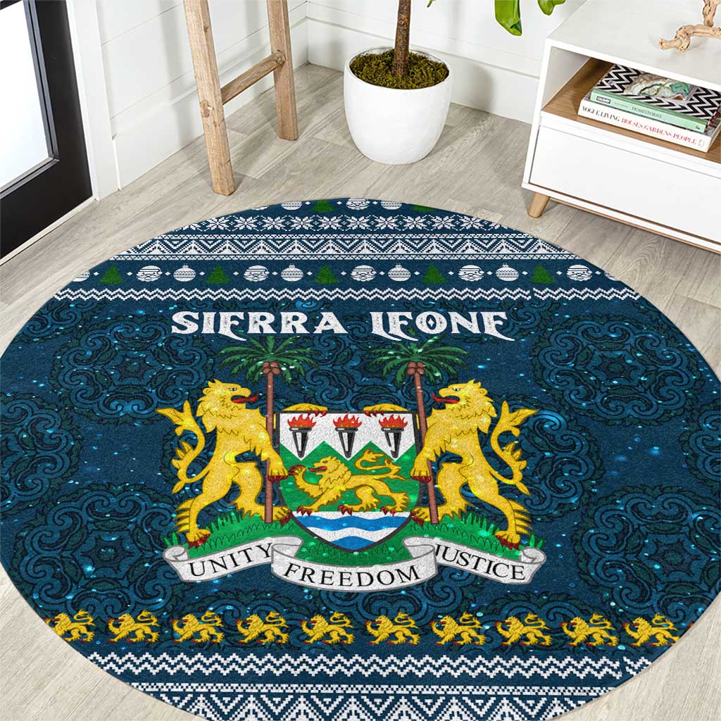 Sierra Leone Christmas Round Carpet with Ornamental Pattern, National Coat of Arms, and Festive Motif - Wonder Print Shop