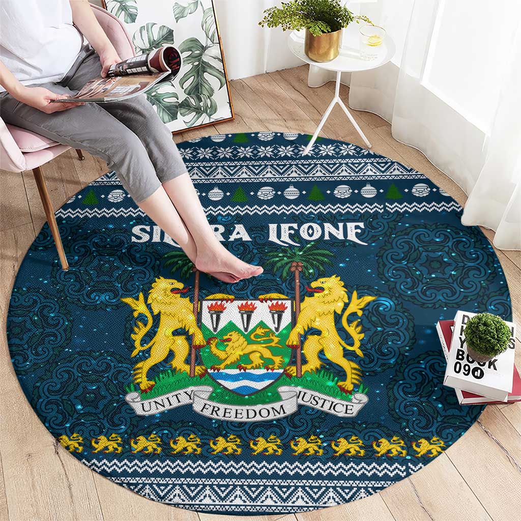 Sierra Leone Christmas Round Carpet with Ornamental Pattern, National Coat of Arms, and Festive Motif - Wonder Print Shop