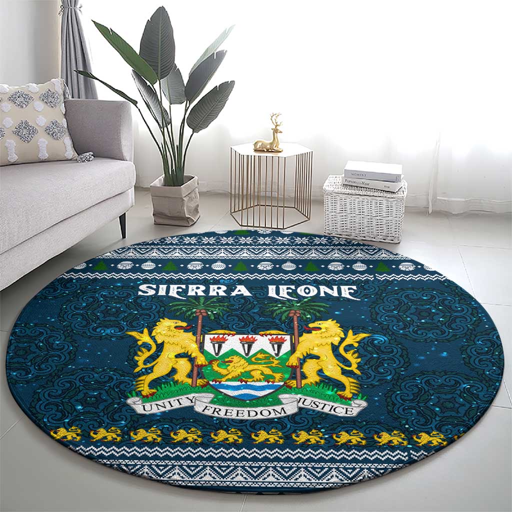 Sierra Leone Christmas Round Carpet with Ornamental Pattern, National Coat of Arms, and Festive Motif - Wonder Print Shop