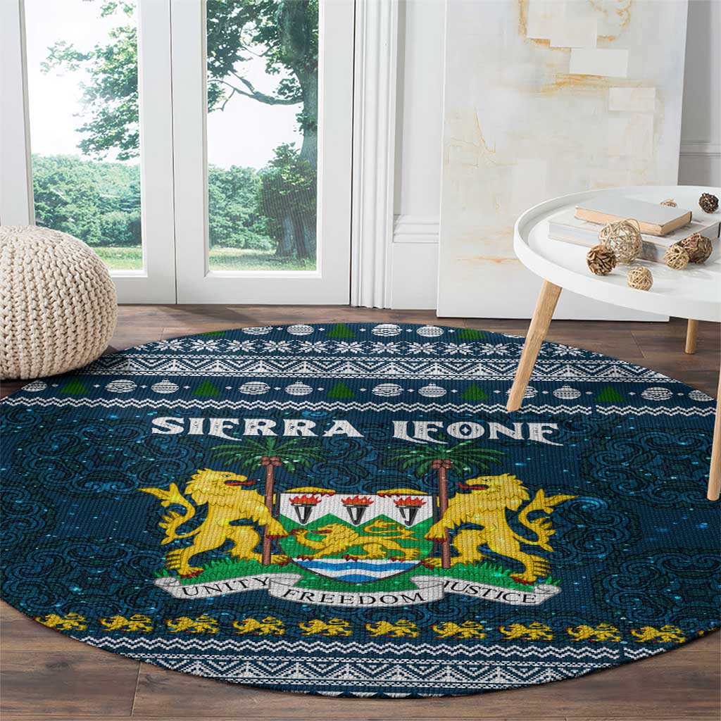 Sierra Leone Christmas Round Carpet with Ornamental Pattern, National Coat of Arms, and Festive Motif - Wonder Print Shop
