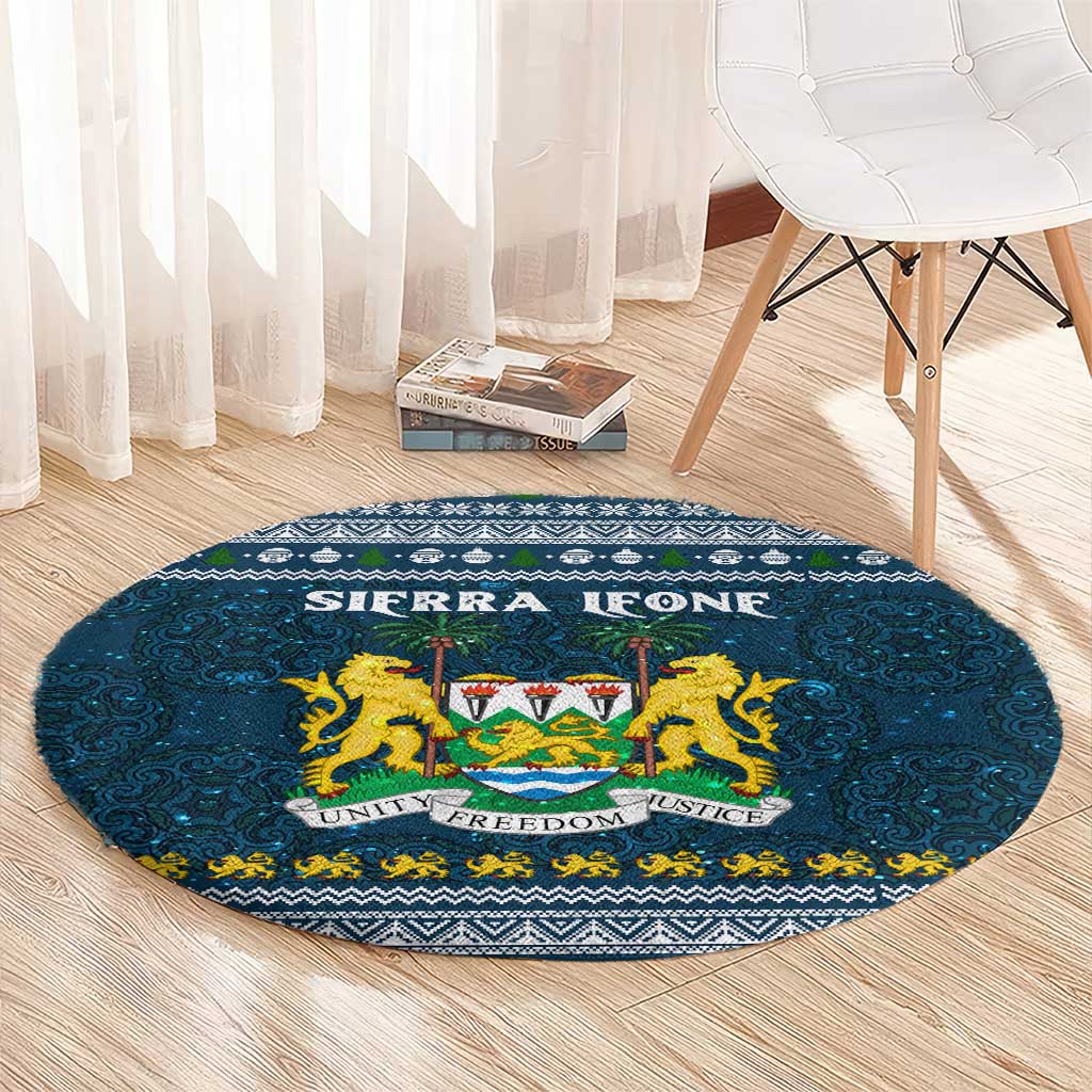 Sierra Leone Christmas Round Carpet with Ornamental Pattern, National Coat of Arms, and Festive Motif - Wonder Print Shop