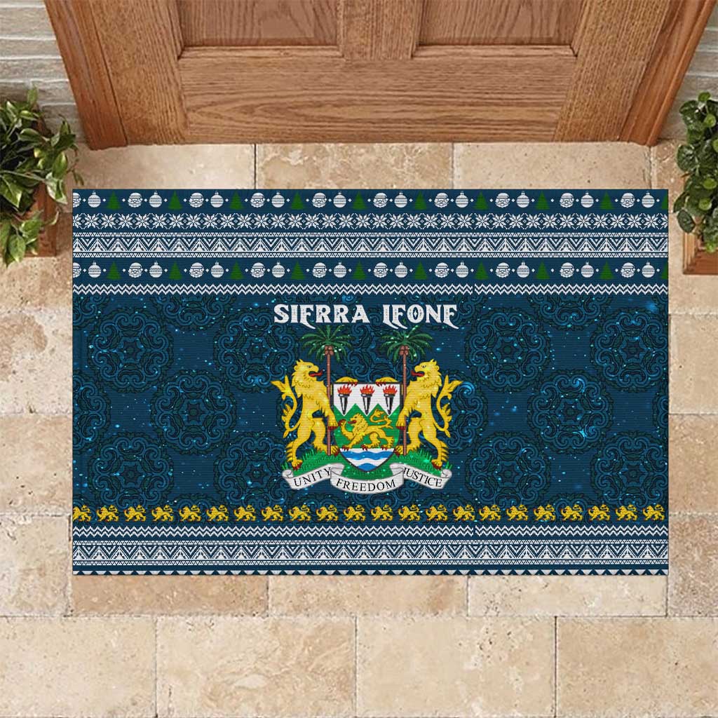 Sierra Leone Christmas Rubber Doormat with Ornamental Pattern, National Coat of Arms, and Festive Motif - Wonder Print Shop