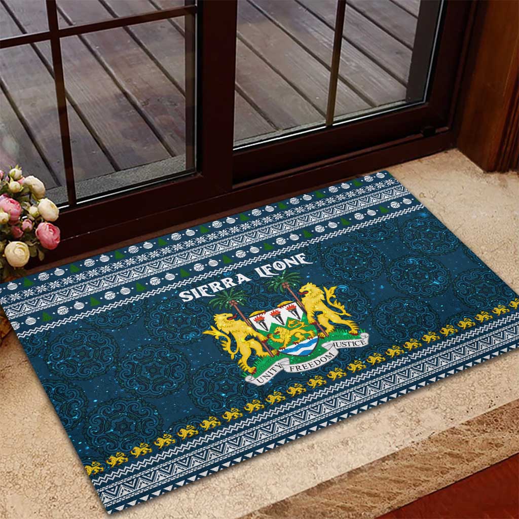 Sierra Leone Christmas Rubber Doormat with Ornamental Pattern, National Coat of Arms, and Festive Motif - Wonder Print Shop