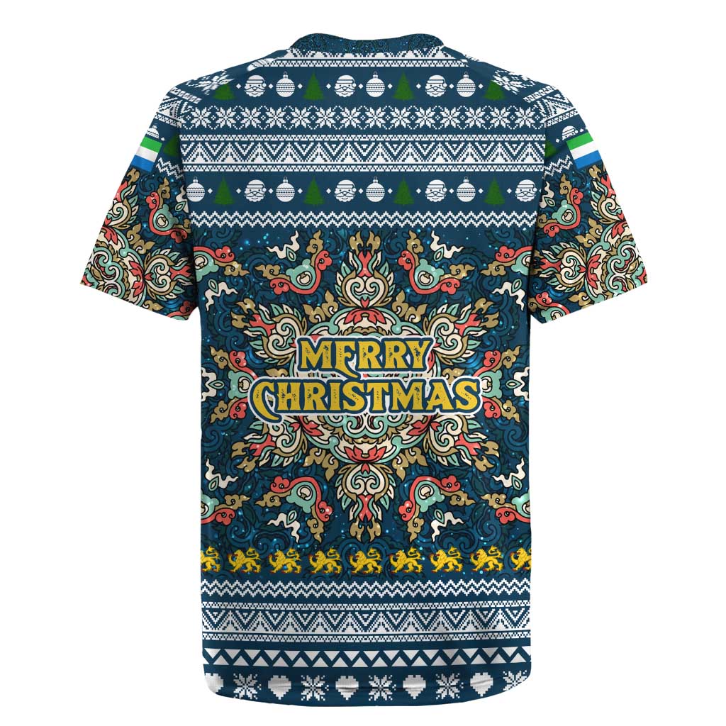 Sierra Leone Christmas Rugby Jersey with Ornamental Pattern, National Coat of Arms, and Festive Motif - Wonder Print Shop