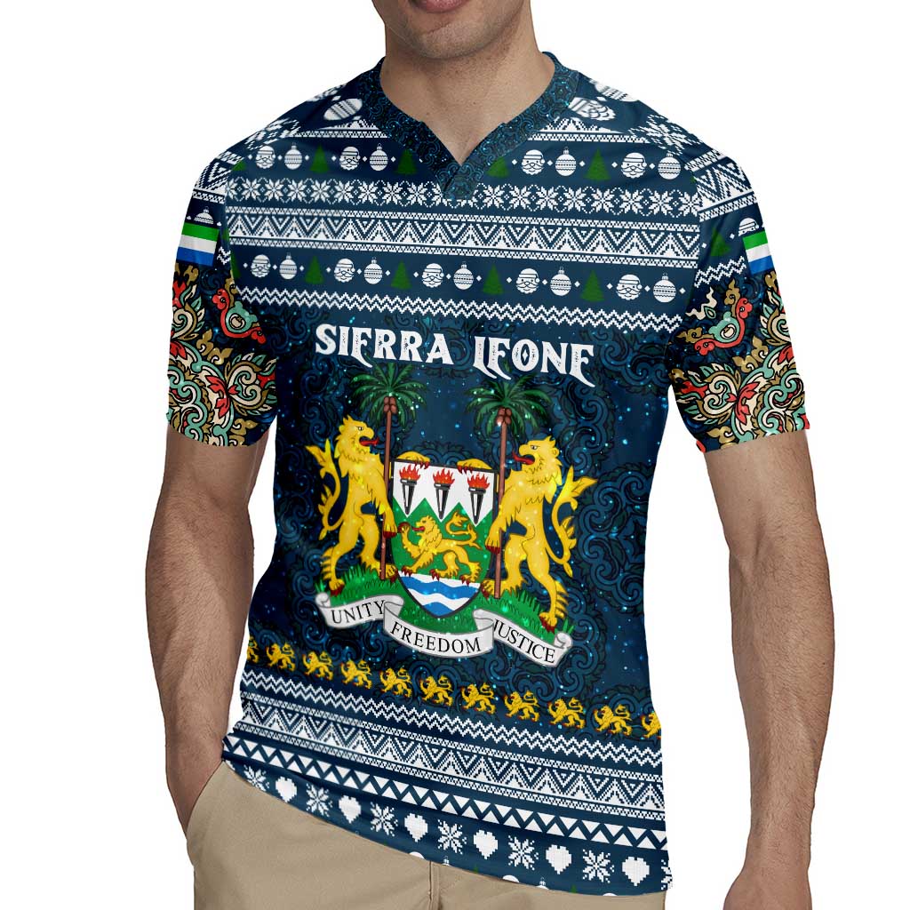 Sierra Leone Christmas Rugby Jersey with Ornamental Pattern, National Coat of Arms, and Festive Motif - Wonder Print Shop