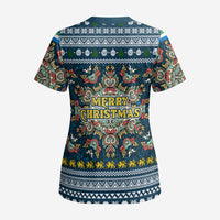 Sierra Leone Christmas Scrub Top with Ornamental Pattern, National Coat of Arms, and Festive Motif - Wonder Print Shop