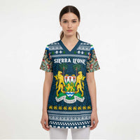 Sierra Leone Christmas Scrub Top with Ornamental Pattern, National Coat of Arms, and Festive Motif - Wonder Print Shop