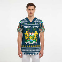 Sierra Leone Christmas Scrub Top with Ornamental Pattern, National Coat of Arms, and Festive Motif - Wonder Print Shop