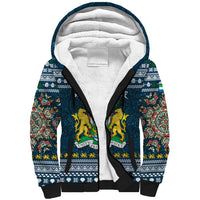 Sierra Leone Christmas Sherpa Hoodie with Ornamental Pattern, National Coat of Arms, and Festive Motif - Wonder Print Shop