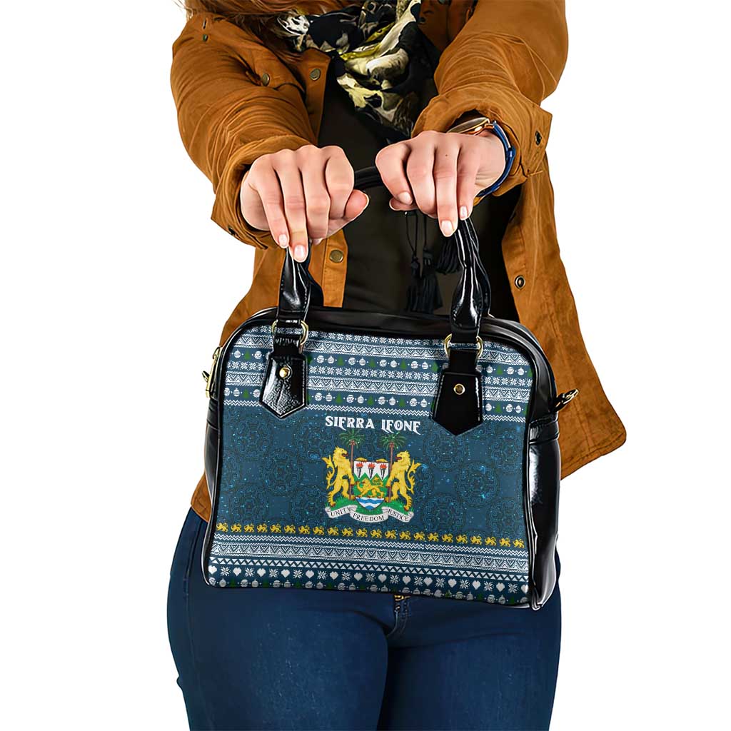 Sierra Leone Christmas Shoulder Handbag with Ornamental Pattern, National Coat of Arms, and Festive Motif - Wonder Print Shop