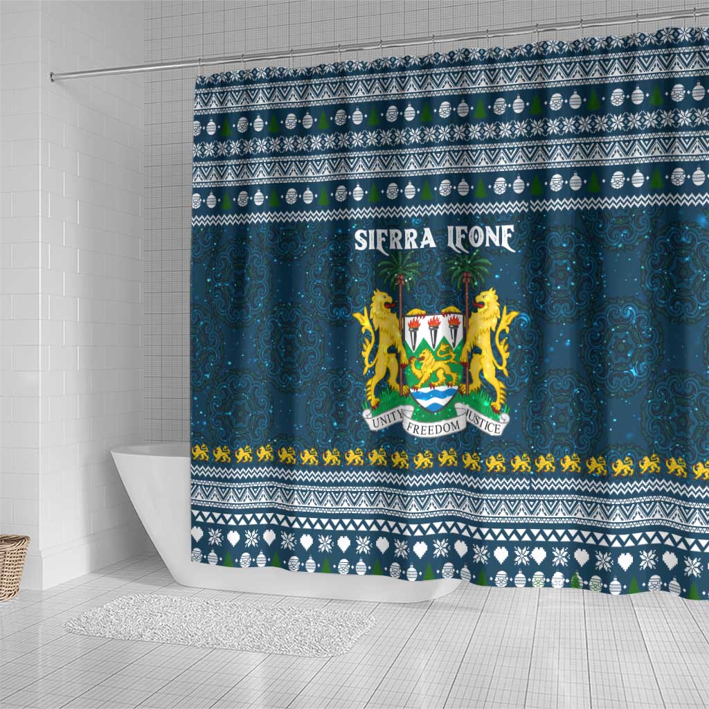 Sierra Leone Christmas Shower Curtain with Ornamental Pattern, National Coat of Arms, and Festive Motif - Wonder Print Shop