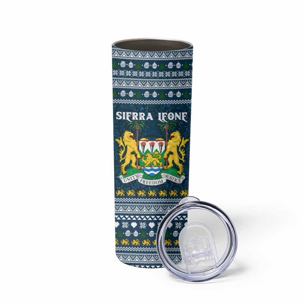 Sierra Leone Christmas Skinny Tumbler with Ornamental Pattern, National Coat of Arms, and Festive Motif - Wonder Print Shop