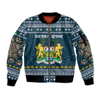 Sierra Leone Christmas Sleeve Zip Bomber Jacket with Ornamental Pattern, National Coat of Arms, and Festive Motif - Wonder Print Shop
