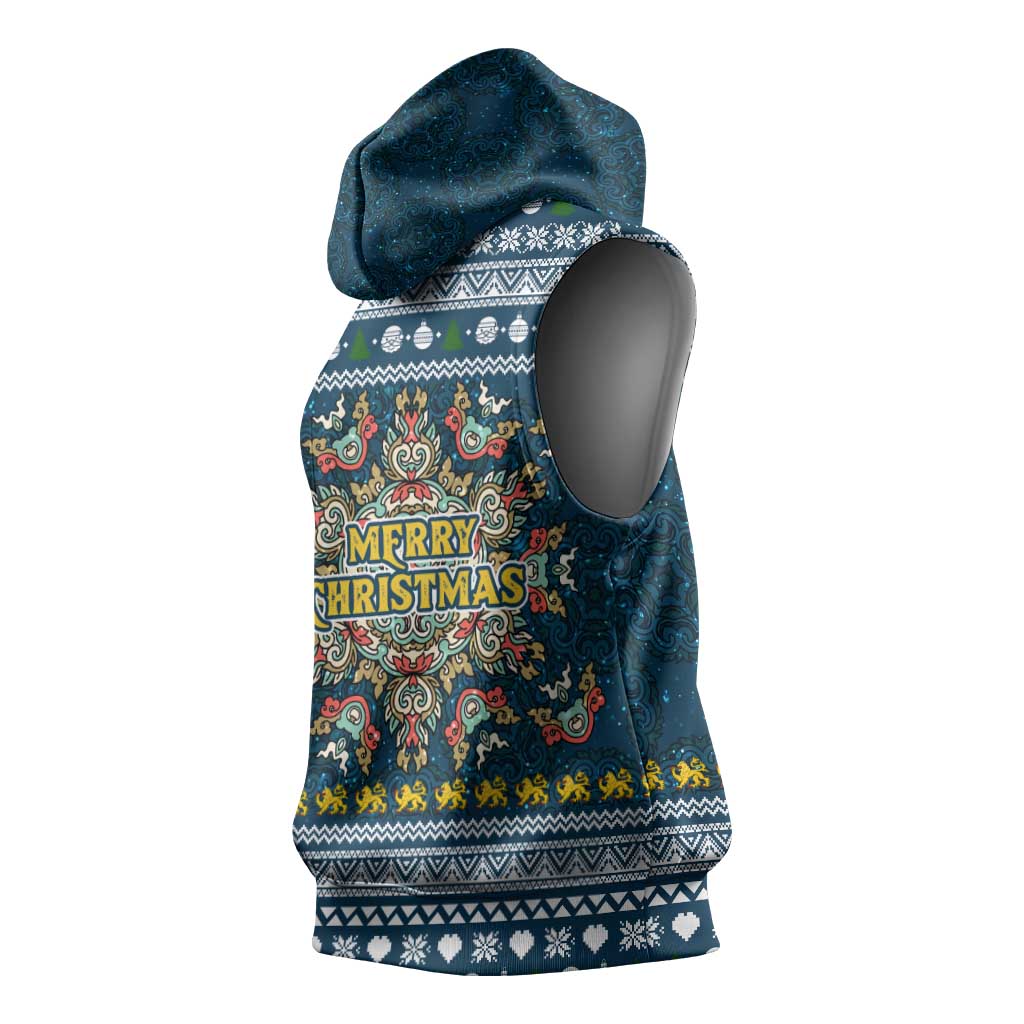 Sierra Leone Christmas Sleeveless Hoodie with Ornamental Pattern, National Coat of Arms, and Festive Motif - Wonder Print Shop