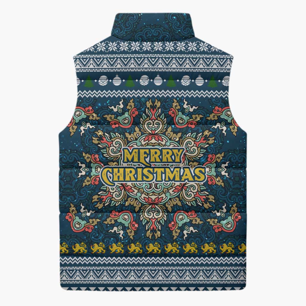 Sierra Leone Christmas Sleeveless Puffer Jacket with Ornamental Pattern, National Coat of Arms, and Festive Motif - Wonder Print Shop