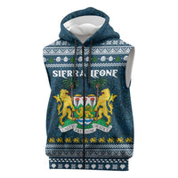 Sierra Leone Christmas Sleeveless Zip Hoodie with Ornamental Pattern, National Coat of Arms, and Festive Motif - Wonder Print Shop