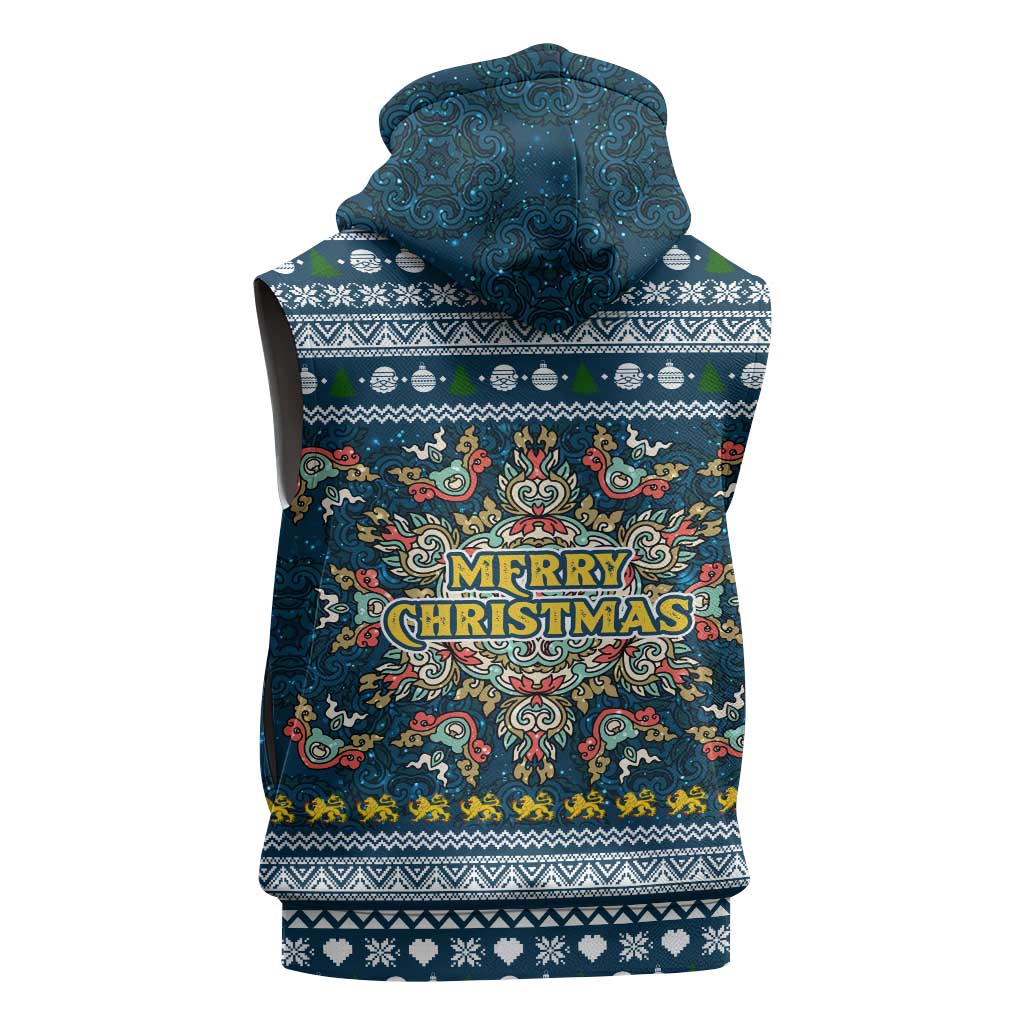 Sierra Leone Christmas Sleeveless Zip Hoodie with Ornamental Pattern, National Coat of Arms, and Festive Motif - Wonder Print Shop