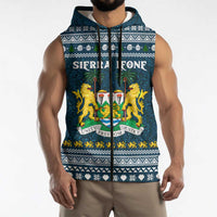 Sierra Leone Christmas Sleeveless Zip Hoodie with Ornamental Pattern, National Coat of Arms, and Festive Motif - Wonder Print Shop