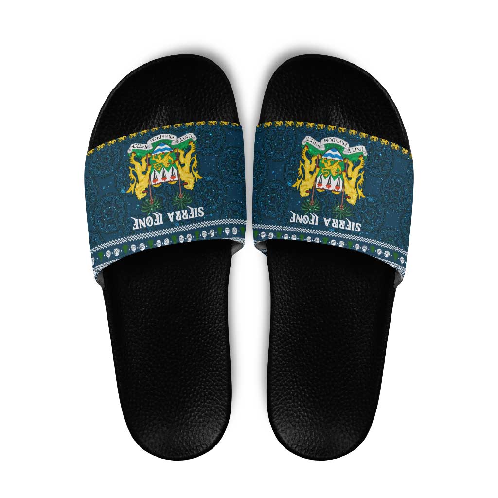 Sierra Leone Christmas Slide Sandals with Ornamental Pattern, National Coat of Arms, and Festive Motif - Wonder Print Shop