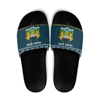 Sierra Leone Christmas Slide Sandals with Ornamental Pattern, National Coat of Arms, and Festive Motif - Wonder Print Shop