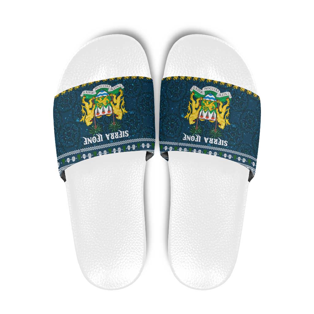 Sierra Leone Christmas Slide Sandals with Ornamental Pattern, National Coat of Arms, and Festive Motif - Wonder Print Shop