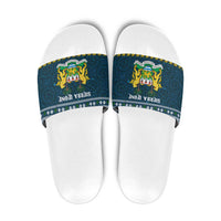 Sierra Leone Christmas Slide Sandals with Ornamental Pattern, National Coat of Arms, and Festive Motif - Wonder Print Shop