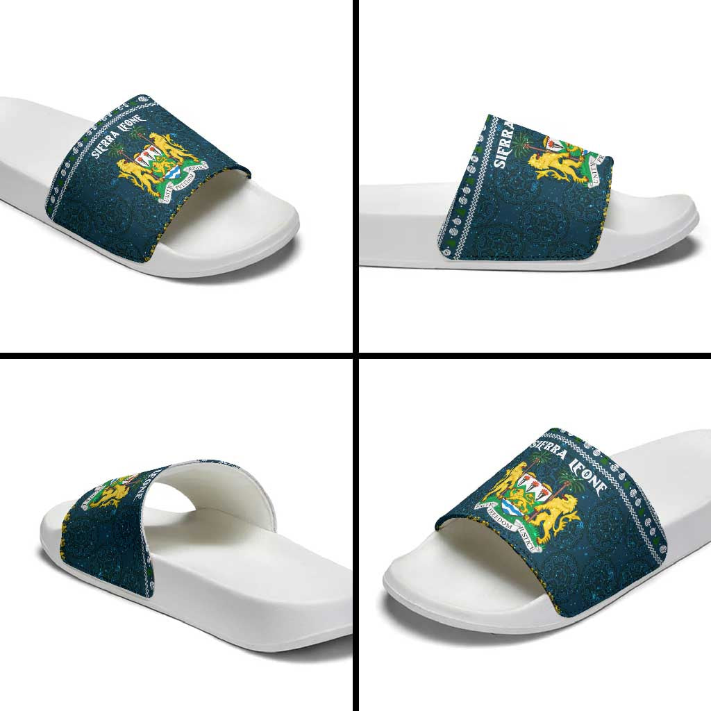 Sierra Leone Christmas Slide Sandals with Ornamental Pattern, National Coat of Arms, and Festive Motif - Wonder Print Shop
