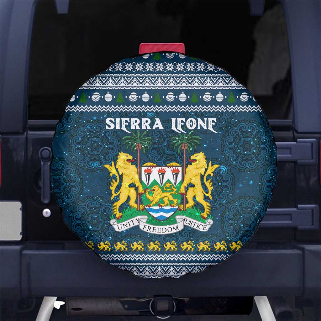 Sierra Leone Christmas Spare Tire Cover with Ornamental Pattern, National Coat of Arms, and Festive Motif - Wonder Print Shop