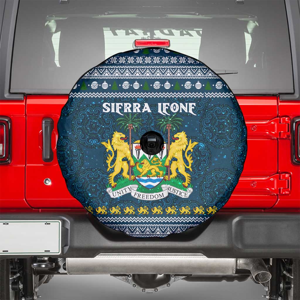 Sierra Leone Christmas Spare Tire Cover with Ornamental Pattern, National Coat of Arms, and Festive Motif - Wonder Print Shop