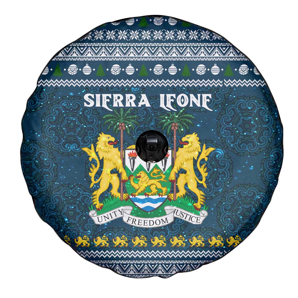 Sierra Leone Christmas Spare Tire Cover with Ornamental Pattern, National Coat of Arms, and Festive Motif - Wonder Print Shop