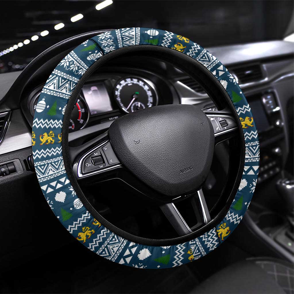 Sierra Leone Christmas Steering Wheel Cover with Ornamental Pattern, National Coat of Arms, and Festive Motif - Wonder Print Shop