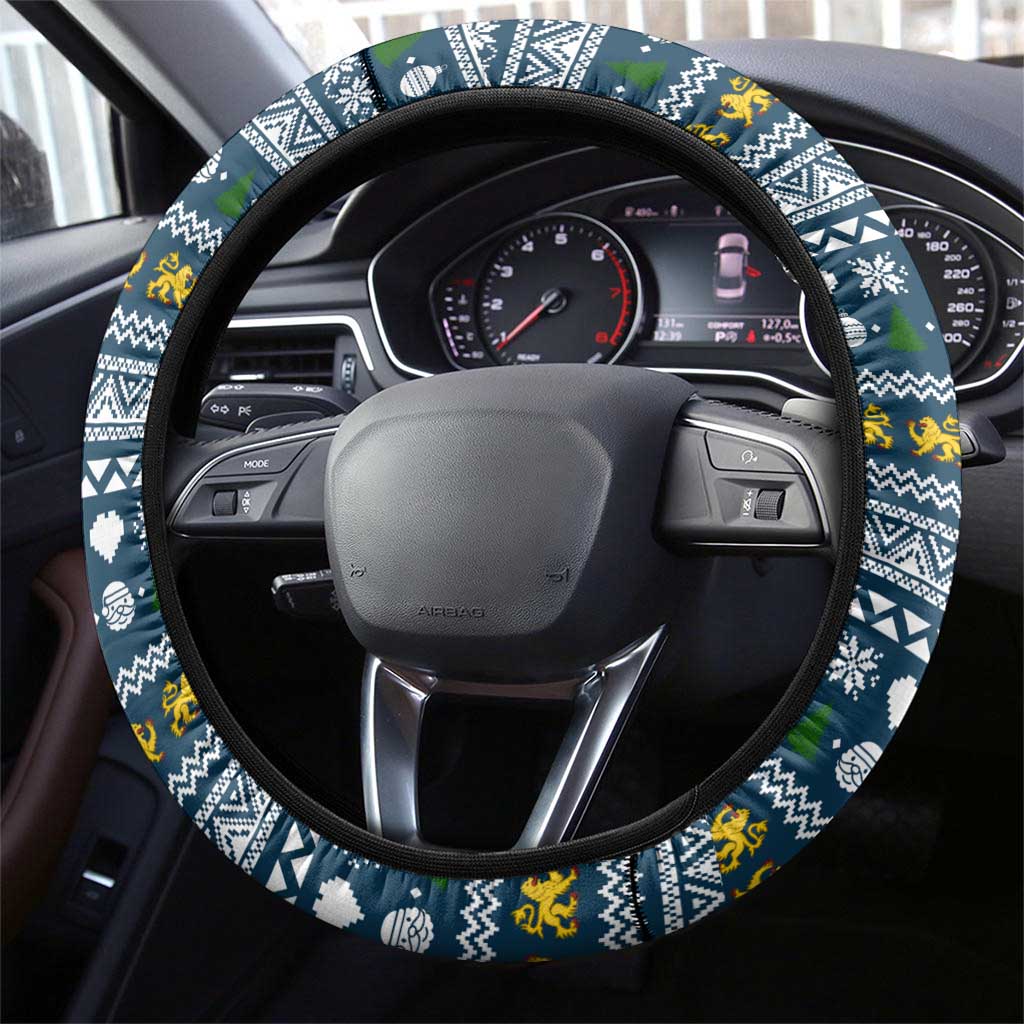 Sierra Leone Christmas Steering Wheel Cover with Ornamental Pattern, National Coat of Arms, and Festive Motif - Wonder Print Shop