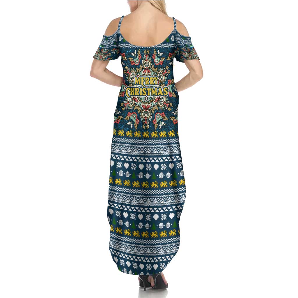 Sierra Leone Christmas Summer Maxi Dress with Ornamental Pattern, National Coat of Arms, and Festive Motif - Wonder Print Shop