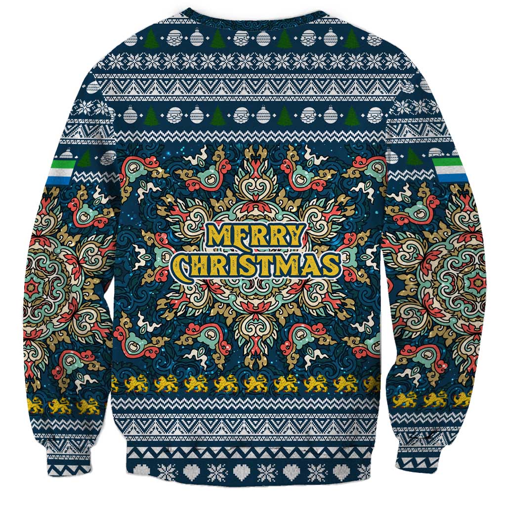 Sierra Leone Christmas Sweatshirt with Ornamental Pattern, National Coat of Arms, and Festive Motif - Wonder Print Shop