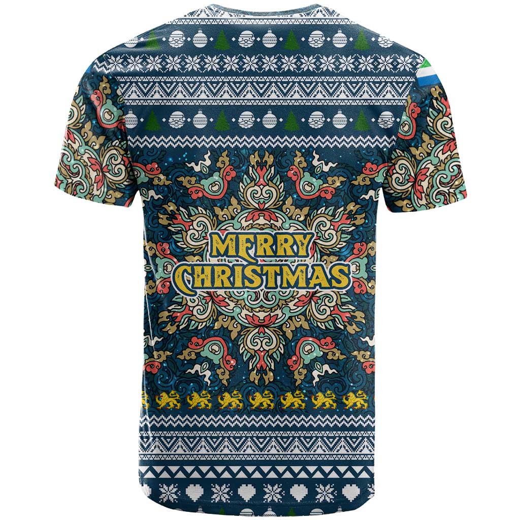 Sierra Leone Christmas T Shirt with Ornamental Pattern, National Coat of Arms, and Festive Motif - Wonder Print Shop
