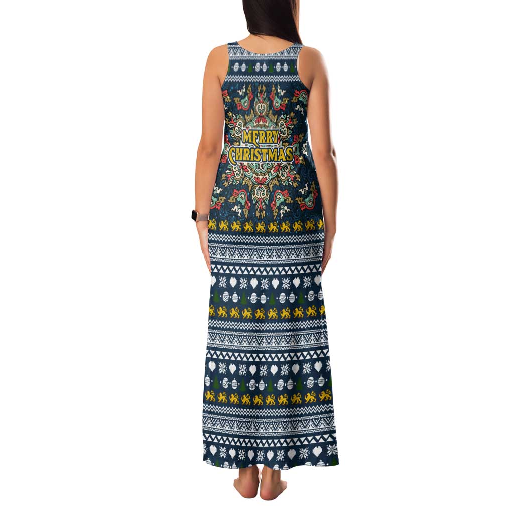 Sierra Leone Christmas Tank Maxi Dress with Ornamental Pattern, National Coat of Arms, and Festive Motif - Wonder Print Shop