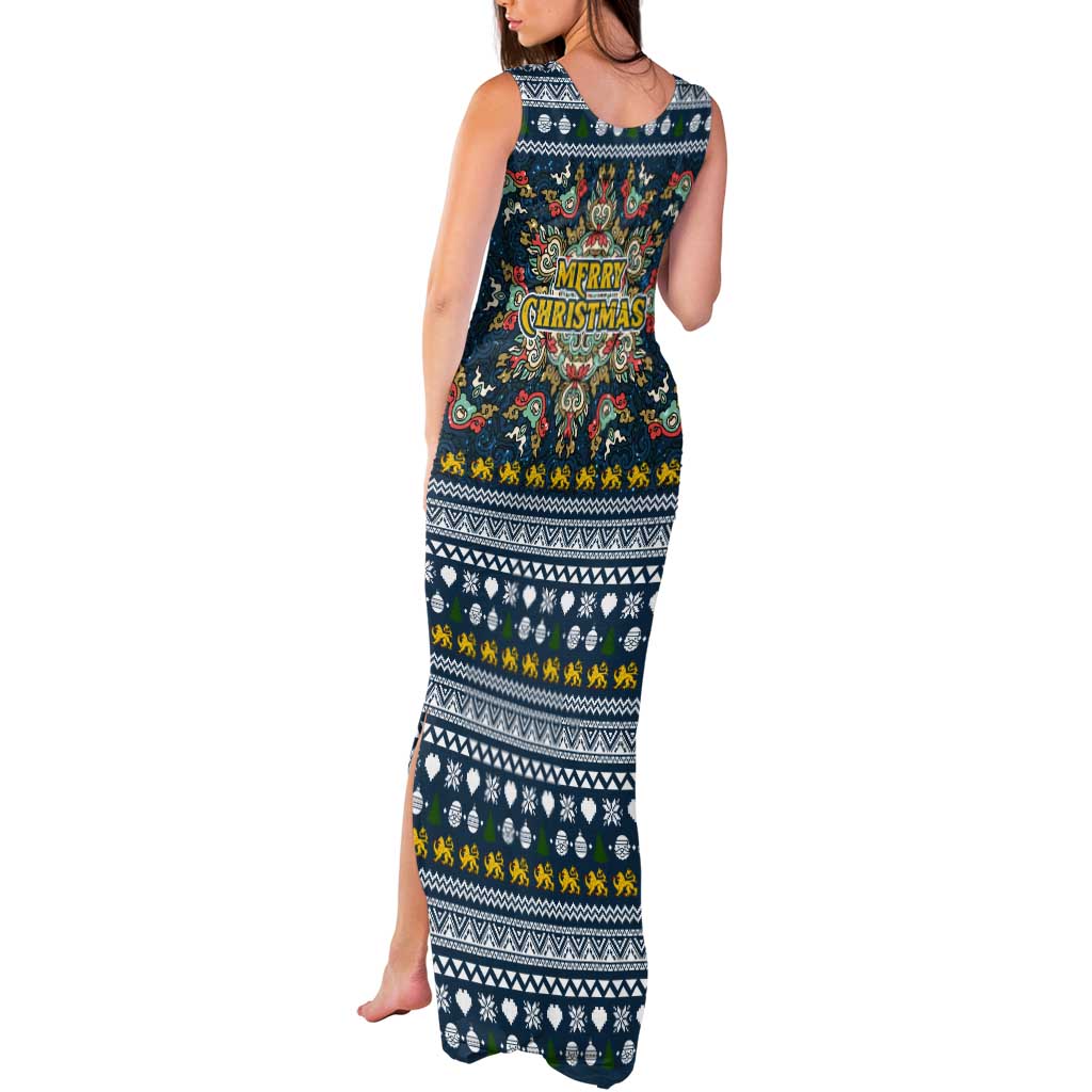 Sierra Leone Christmas Tank Maxi Dress with Ornamental Pattern, National Coat of Arms, and Festive Motif - Wonder Print Shop