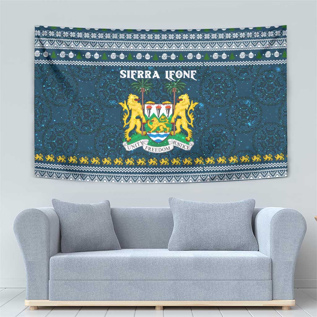 Sierra Leone Christmas Tapestry with Ornamental Pattern, National Coat of Arms, and Festive Motif - Wonder Print Shop