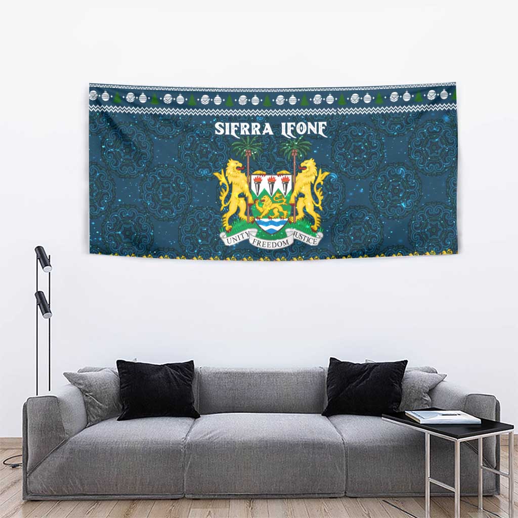 Sierra Leone Christmas Tapestry with Ornamental Pattern, National Coat of Arms, and Festive Motif - Wonder Print Shop