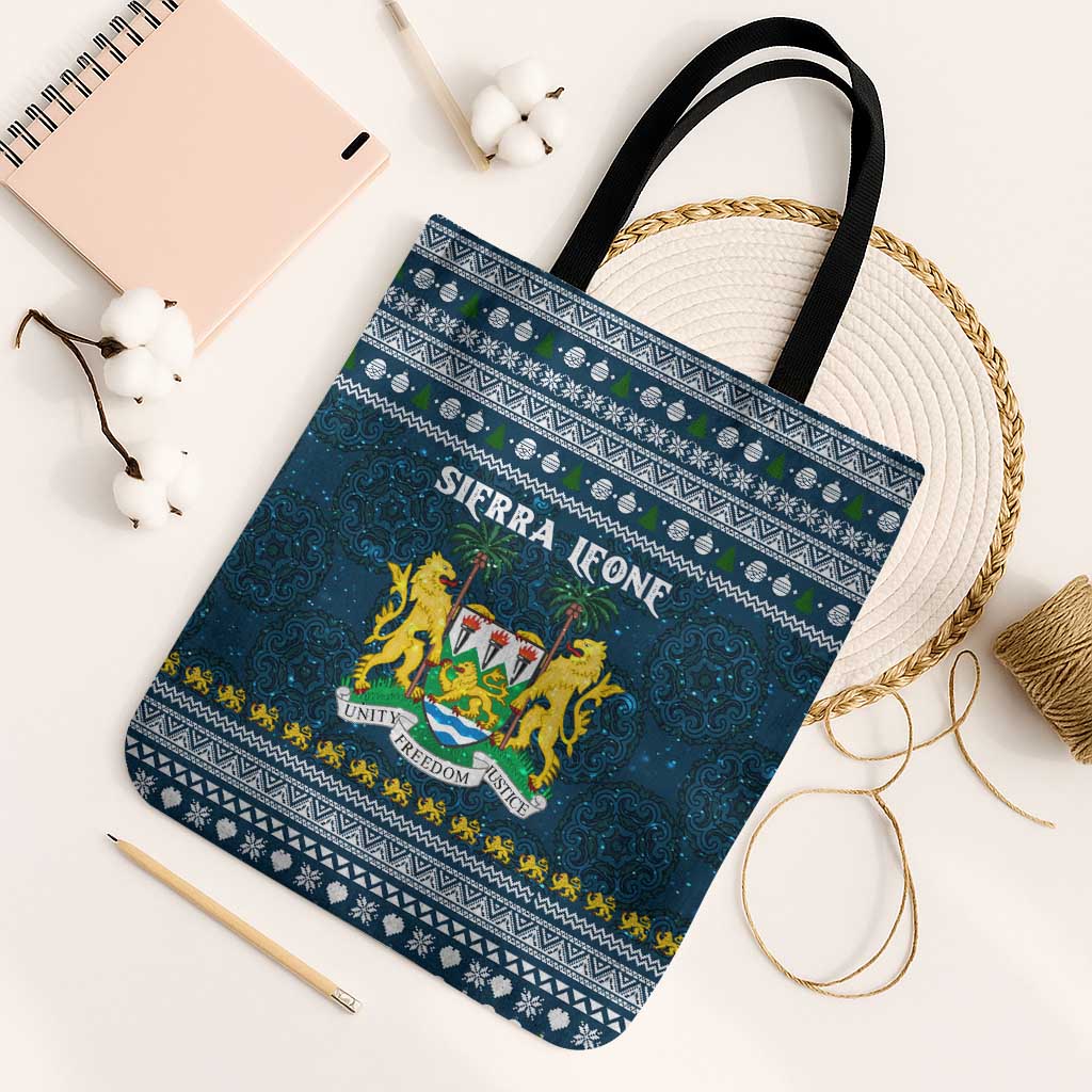 Sierra Leone Christmas Tote Bag with Ornamental Pattern, National Coat of Arms, and Festive Motif - Wonder Print Shop