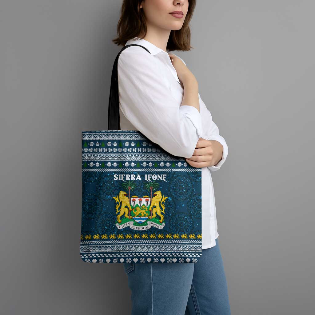 Sierra Leone Christmas Tote Bag with Ornamental Pattern, National Coat of Arms, and Festive Motif - Wonder Print Shop