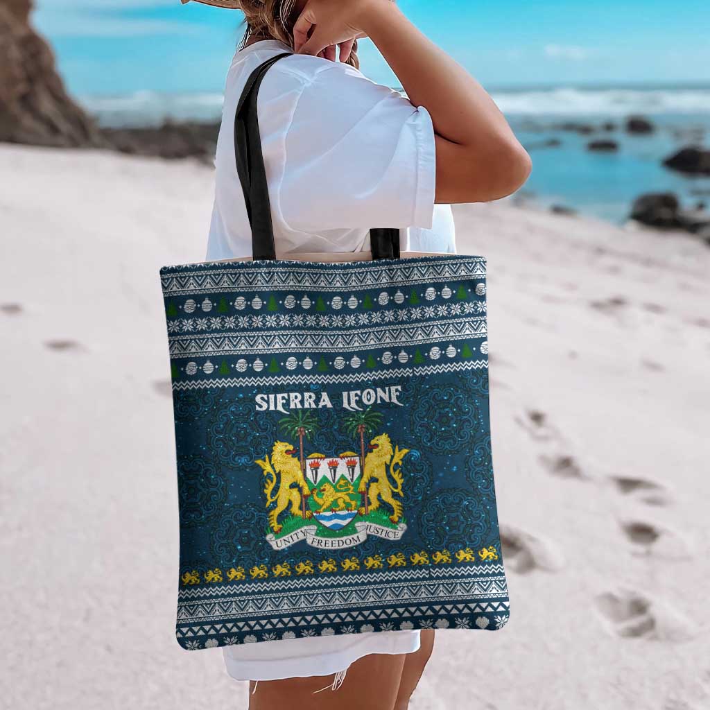 Sierra Leone Christmas Tote Bag with Ornamental Pattern, National Coat of Arms, and Festive Motif - Wonder Print Shop