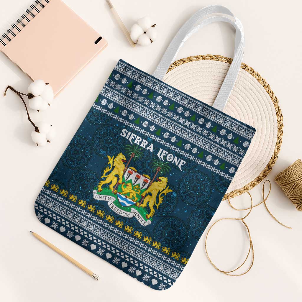 Sierra Leone Christmas Tote Bag with Ornamental Pattern, National Coat of Arms, and Festive Motif - Wonder Print Shop