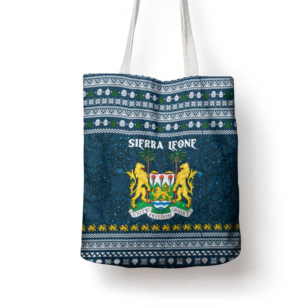 Sierra Leone Christmas Tote Bag with Ornamental Pattern, National Coat of Arms, and Festive Motif - Wonder Print Shop