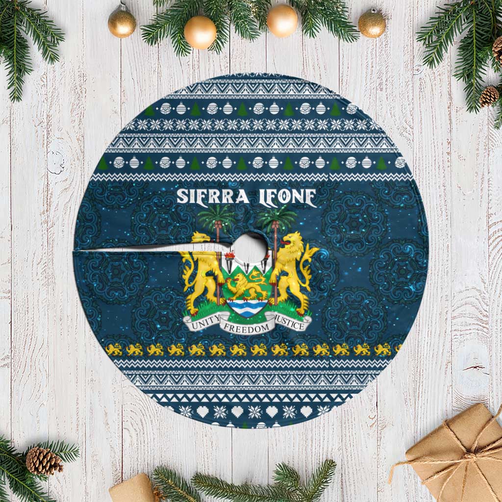 Sierra Leone Christmas Tree Skirt with Ornamental Pattern, National Coat of Arms, and Festive Motif - Wonder Print Shop