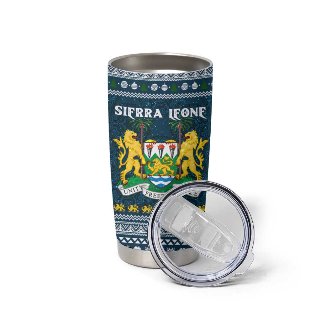 Sierra Leone Christmas Tumbler Cup with Ornamental Pattern, National Coat of Arms, and Festive Motif - Wonder Print Shop