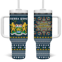 Sierra Leone Christmas Tumbler With Handle with Ornamental Pattern, National Coat of Arms, and Festive Motif - Wonder Print Shop