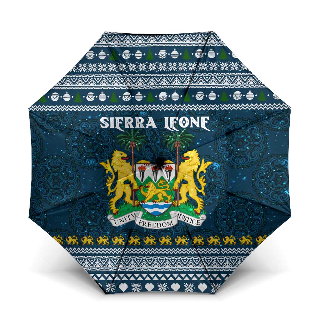 Sierra Leone Christmas Umbrella with Ornamental Pattern, National Coat of Arms, and Festive Motif - Wonder Print Shop